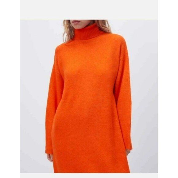 Zara Dresses & Skirts - ZARA OVERSIZED TURTLENECK SWEATER DRESS ORANGE SIZE L.  BLOGGER FAVORITE ❤️